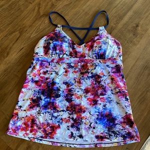 Athleta Tankini Crossback Straps Multi Colored with Navy Straps Size Large Tall